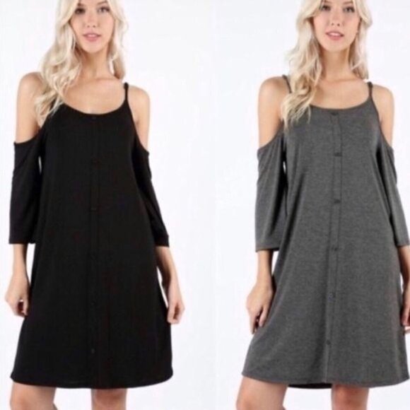 Zenana Premium Black Cold Shoulder Dress Size Large New Without Tags - Picture 1 of 6